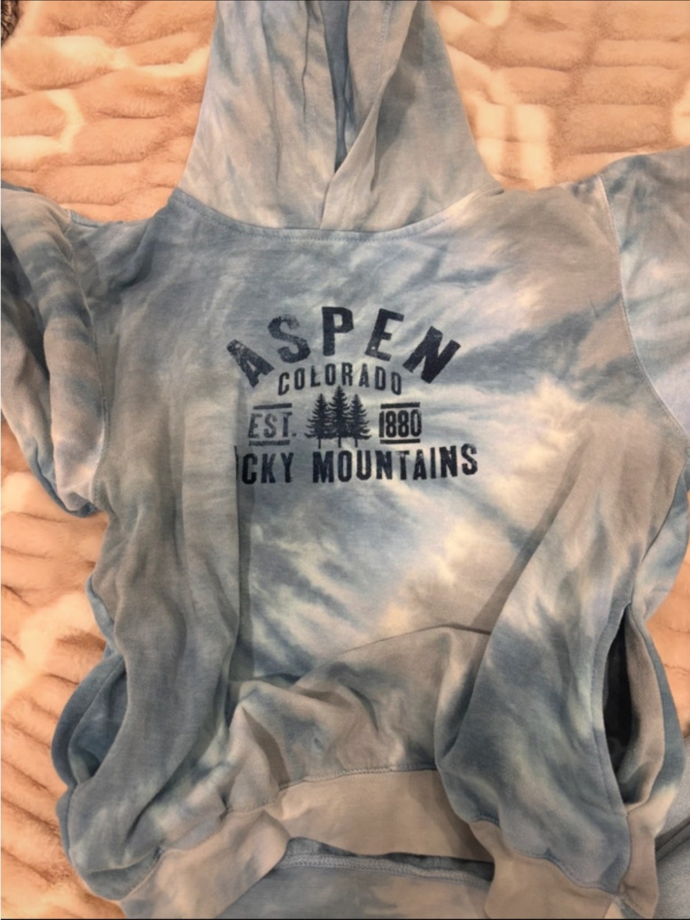 MV Sport Aspen Colorado Tie-Dye Hoodie in Light Blue and White